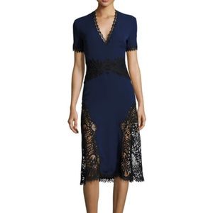 Jonathan Simkhai Two Tone Navy and Black Lace Appliqué midi Dress